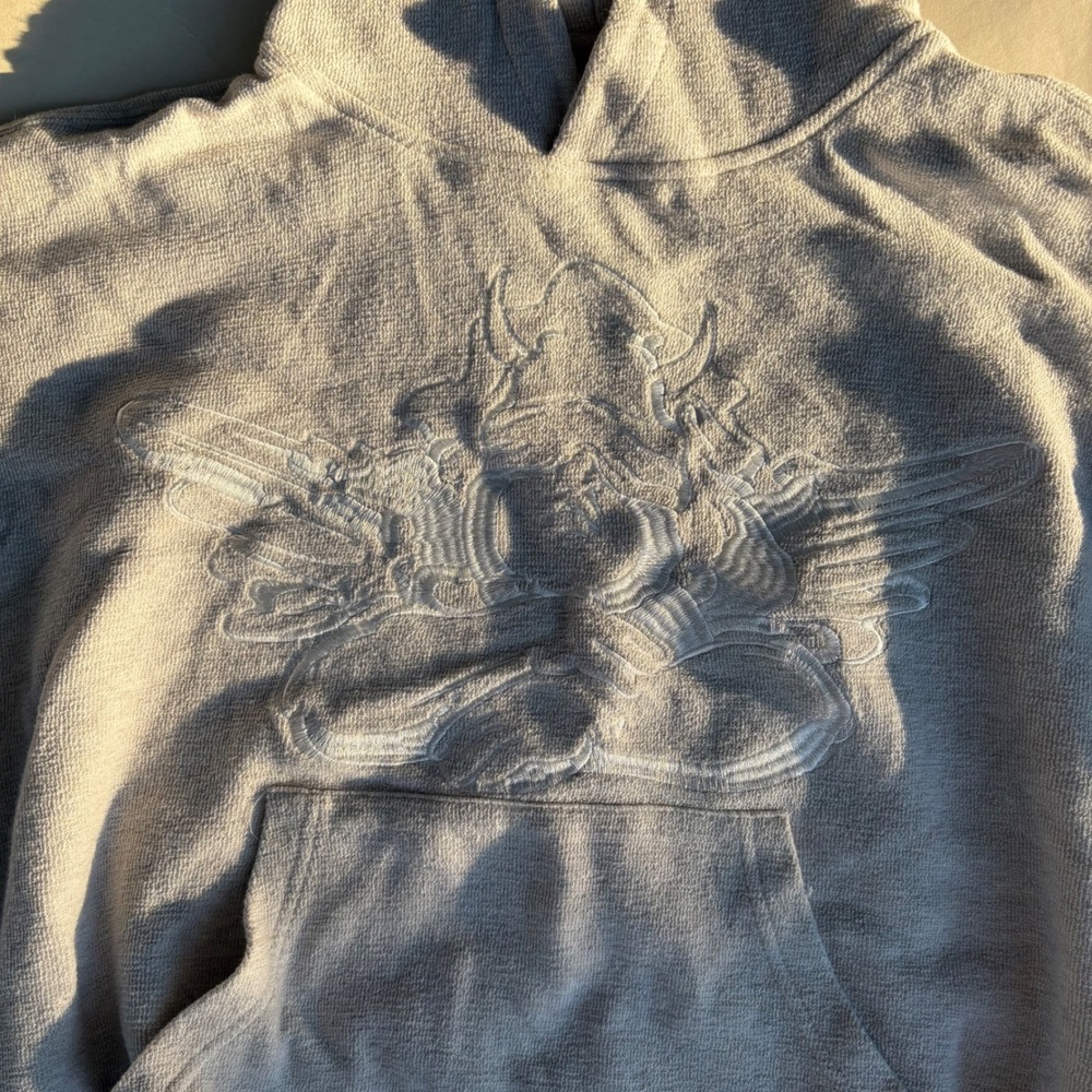 Boys Lie Angel Devil Graphic Hoodie Grey XS S Oversized Streetwear Sweatshirt - Picture 3 of 8